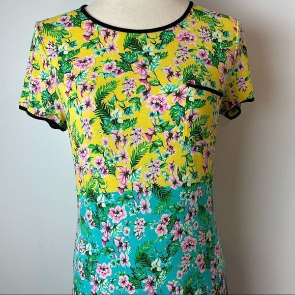 Juicy Couture Ombré Multicolor Crewneck Short Sleeve Floral Maxi Dress size M - Picture 13 of 14